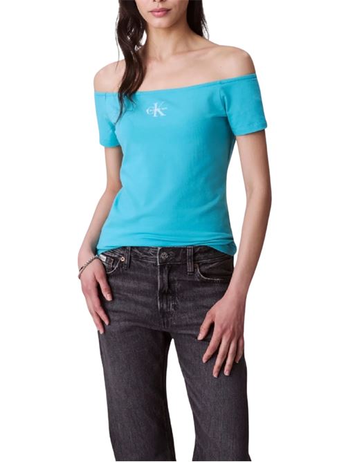 T-shirt in cotone off-shoulder Calvin Klein Jeans | LV047C203GXEG